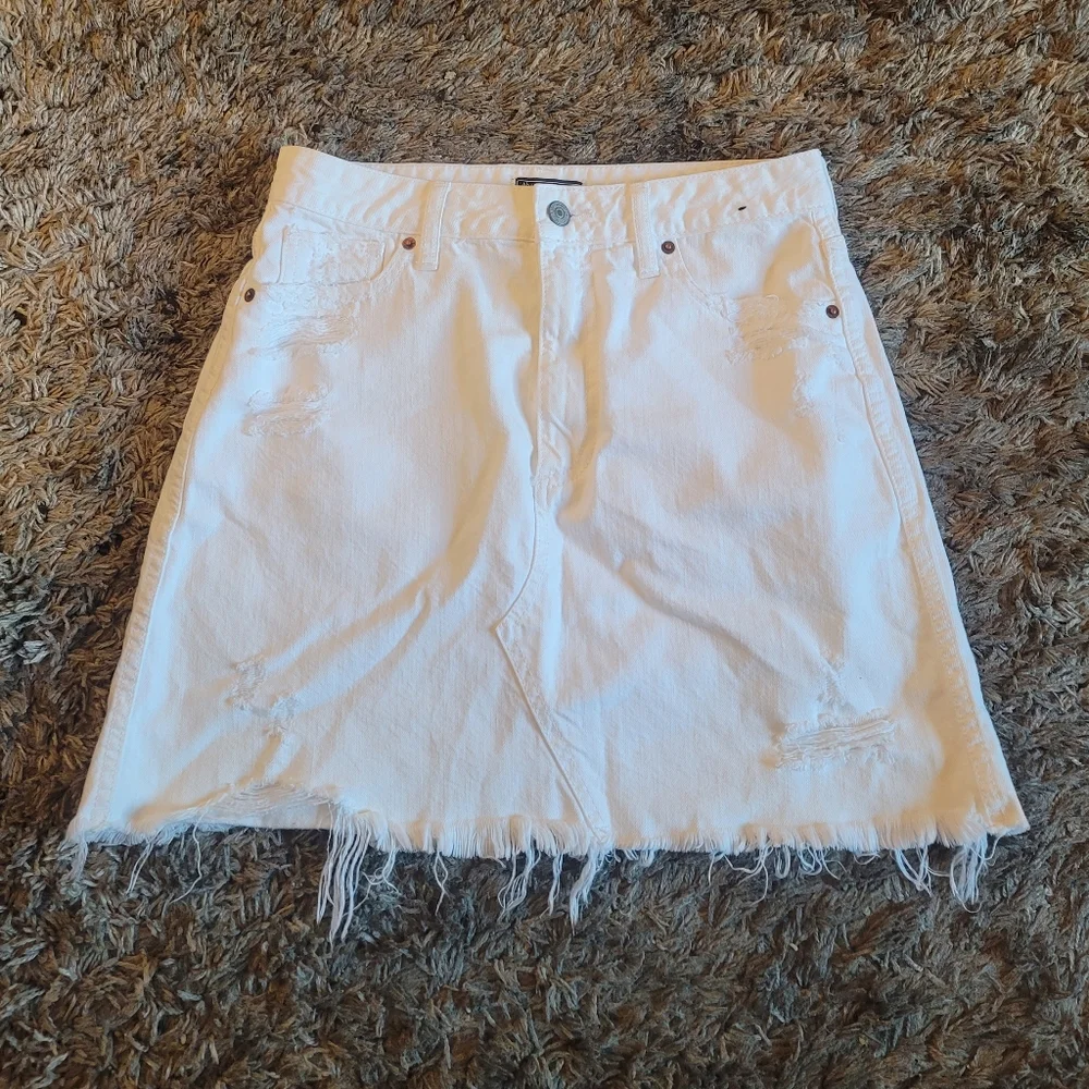 Abercrombie & Fitch White Distressed Zoe Natural Rise Vintage A-Line Skirt 4 - Picture 8 of 9